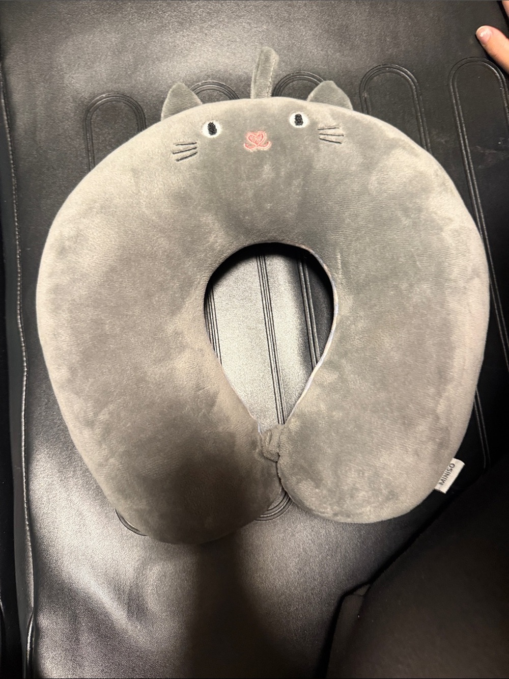 Plush Gray Cat Neck Pillow for Kids - Cozy Travel Support